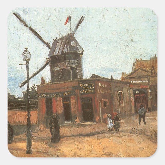 Vincent van Gogh - Moulin de la Galette, Windmill Square Sticker (Front)