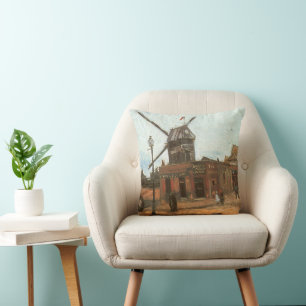 Vincent van Gogh - Moulin de la Galette, Windmill Throw Pillow
