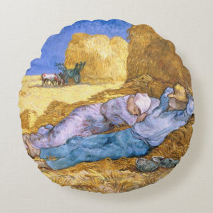 Vincent van Gogh   Noon, The Siesta, after Millet Round Pillow