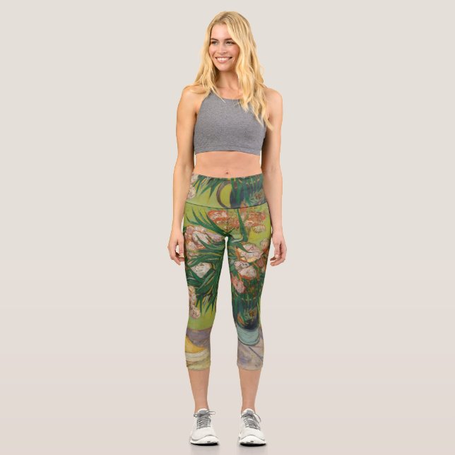 Vincent Van Gogh Oleander flower painting Capri Leggings (Front)