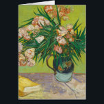 Vincent Van Gogh Oleanders Impressionist Card<br><div class="desc">Beautiful artwork from 1888 by the famous impressionist painter Vincent Van Gogh. This impressionism floral art features Oleander flowers in a vase on a table with yellow books on a nice green background.</div>
