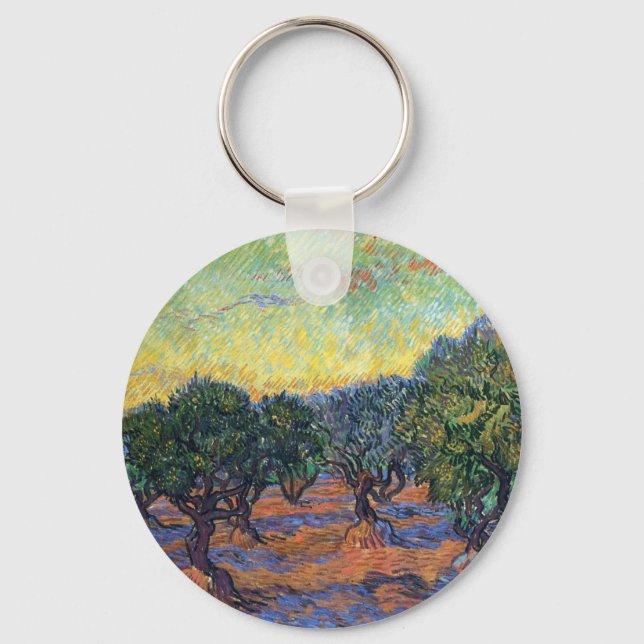 Vincent Van Gogh Olive Grove Impressionism Art Keychain (Front)