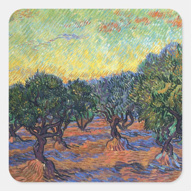 Vincent Van Gogh Olive Grove Impressionism Art Square Sticker (Front)