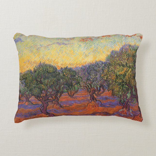 Vincent van Gogh - Olive Grove, Orange Sky Decorative Pillow (Front)