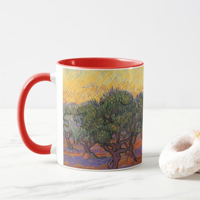Vincent van Gogh - Olive Grove, Orange Sky Mug (With Donut)