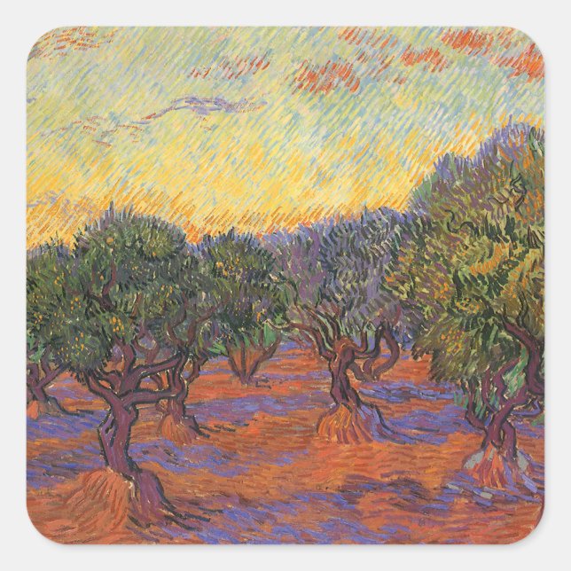 Vincent van Gogh - Olive Grove, Orange Sky Square Sticker (Front)