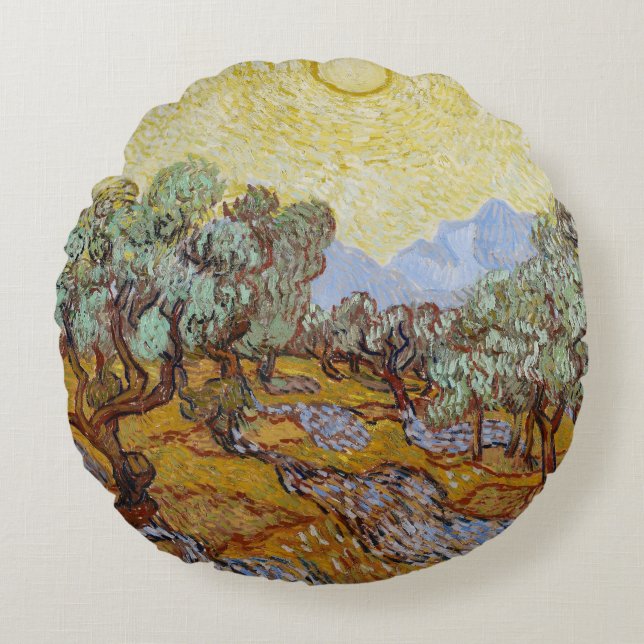 Vincent van Gogh | Olive Trees, 1889 Round Pillow (Front)