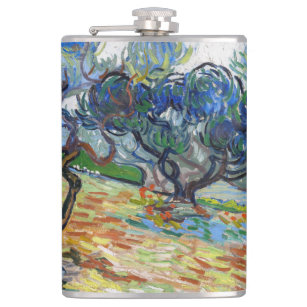 Vincent van Gogh - Olive Trees: Bright blue sky Hip Flask