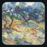 Vincent van Gogh - Olive Trees: Bright blue sky Square Sticker<br><div class="desc">Olive Trees: Bright blue sky - Vincent van Gogh,  1889</div>