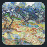 Vincent van Gogh - Olive Trees: Bright blue sky Square Sticker<br><div class="desc">Olive Trees: Bright blue sky - Vincent van Gogh,  1889</div>