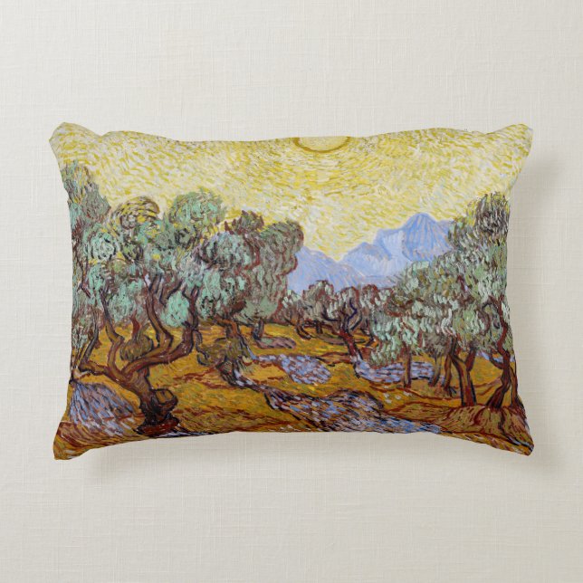 Vincent van Gogh - Olive Trees, Yellow Sky and Sun Accent Pillow (Front)
