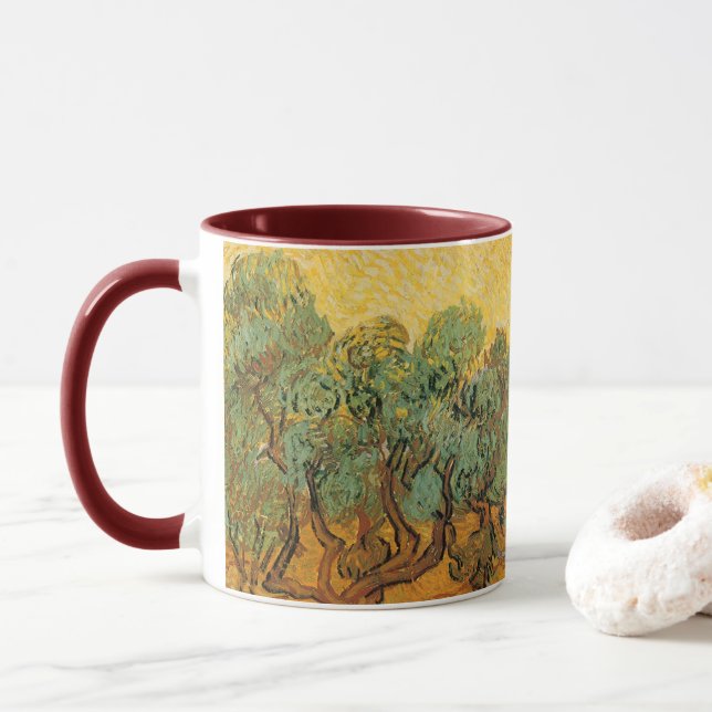 Vincent van Gogh - Olive Trees, Yellow Sky and Sun Mug (With Donut)