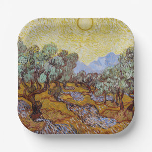 Vincent van Gogh - Olive Trees, Yellow Sky and Sun Paper Plate