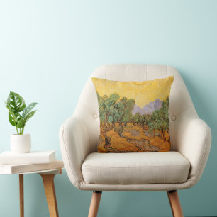 Vincent van Gogh - Olive Trees, Yellow Sky and Sun Throw Pillow