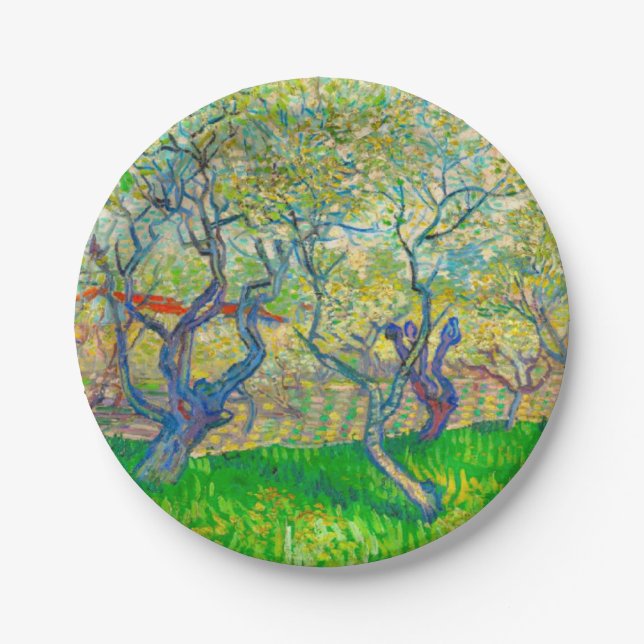 Vincent van Gogh Orchard in Blossom Paper Plate (Front)