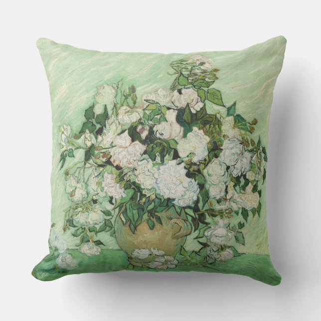 Vincent van Gogh Painting, Roses 1890 Outdoor Pillow (Front)