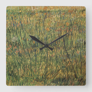 Vincent van Gogh - Pasture in Bloom Square Wall Clock
