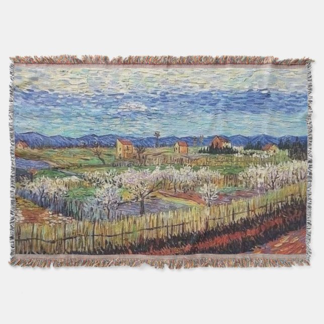 Vincent Van Gogh - Peach Trees in Blossom Fine Art Throw Blanket (Front)