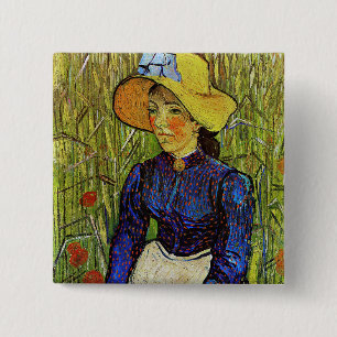 Vincent van Gogh - Peasant Girl in Straw Hat 2 Inch Square Button