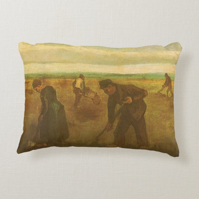 Vincent van Gogh - Peasants Planting Potatoes  Accent Pillow (Back)