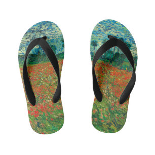 Vincent Van Gogh Poppy Field Fine Art Magnet Kid's Flip Flops