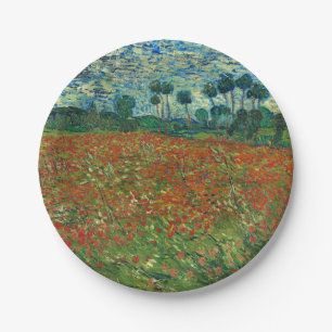 Vincent Van Gogh Poppy Field Floral Vintage Art Paper Plate