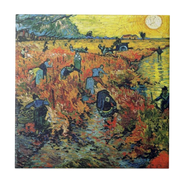 Vincent Van Gogh - Red Vineyard At Arles Painting Tile (Front)