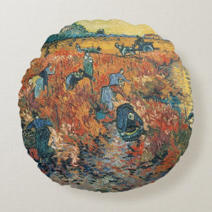 Vincent van Gogh Red Vineyards at Arles, 1888 Round Pillow