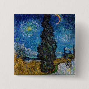 Vincent van Gogh - Road with Cypress and Star 2 Inch Square Button