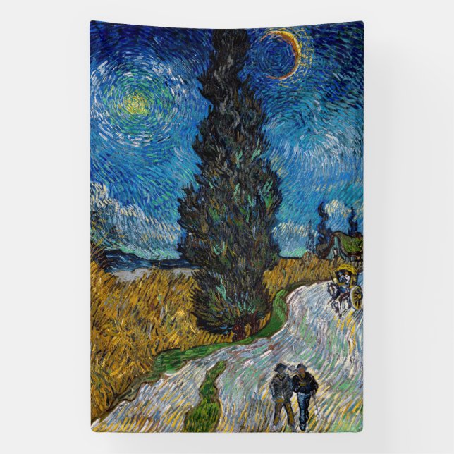 Vincent van Gogh - Road with Cypress and Star Banner (Vertical)