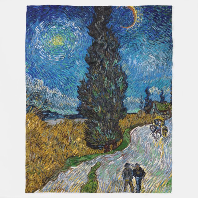 Vincent van Gogh - Road with Cypress and Star Fleece Blanket (Front)