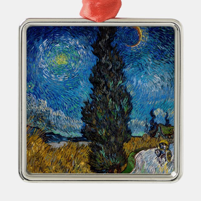 Vincent van Gogh - Road with Cypress and Star Metal Ornament (Front)