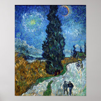 Vincent van Gogh Road with Cypress and Star Poster