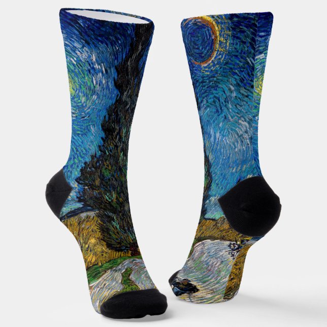 Vincent van Gogh - Road with Cypress and Star Socks (Angled)