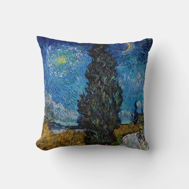 Vincent van Gogh - Road with Cypress and Star Throw Pillow (Front)