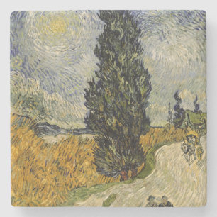 Vincent van Gogh Road with Cypresses, 1890 Stone Coaster