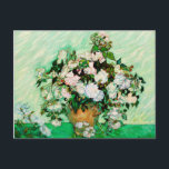 Vincent Van Gogh Roses (1890) Postcard<br><div class="desc">Pretty , Vintage , Beautiful painting Vase with Pink Roses (1890) by Vincent Van Gogh. This is an old masterpiece from the dutch master painter Vincent Van Gogh. This fine art old oil painting of has beautiful, vibrant, saturated colour. This old painting depicts a vase of roses. This is a...</div>