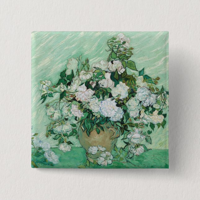 Vincent van Gogh - Roses 2 Inch Square Button (Front)