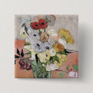 Vincent van Gogh Roses and Anemones, 1890 2 Inch Square Button