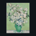 Vincent Van Gogh Roses Beautiful Impressionist Postcard<br><div class="desc">Beautiful Van Gogh Roses painting on a postcard featuring impressionism floral art with pretty roses in a green vase on a white table with traces of pink on a nice yellow green background. Cool vintage floral bouquet gift for an 1800s artist admirer who loves the impressionist period.</div>
