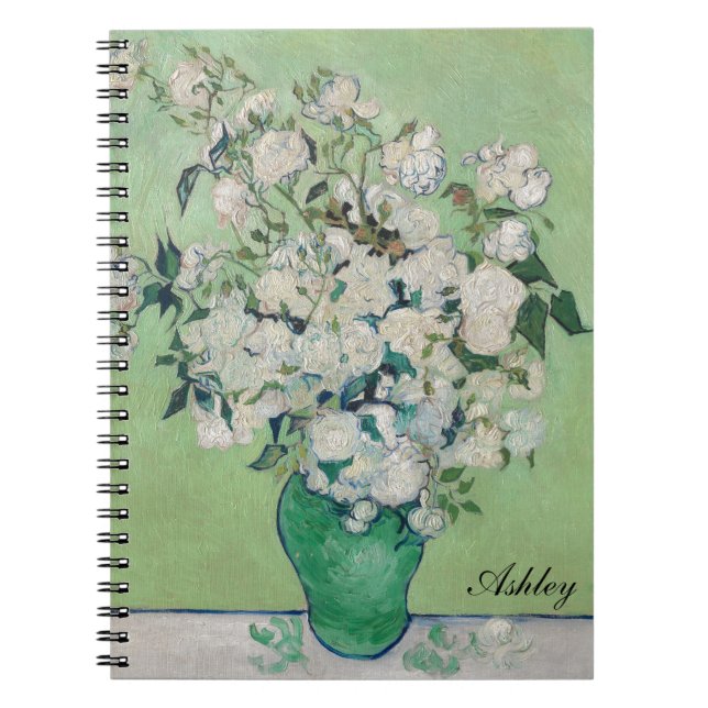 Vincent Van Gogh Roses Impressionist Monogram Notebook (Front)