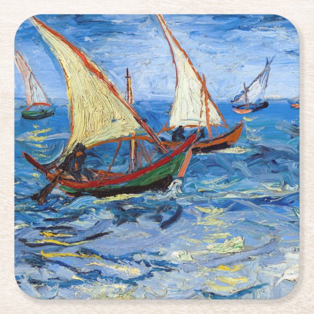 Vincent van Gogh - Seascape at Saintes-Maries Square Paper Coaster (Front)