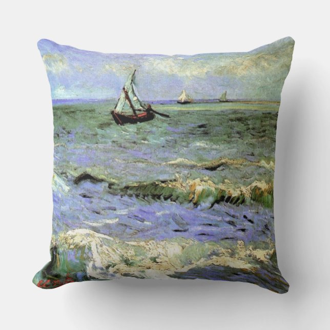 Vincent van Gogh-Seascape Near Les Saintes-Maries Throw Pillow (Front)