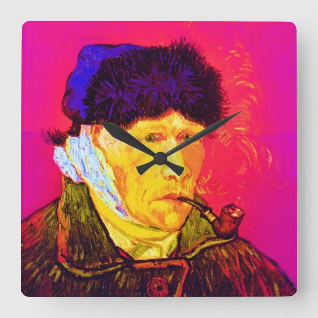 Vincent Van Gogh - Self Portrait Bandage Pop Art Square Wall Clock (Front)