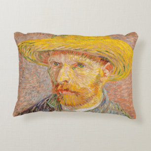 Vincent Van Gogh Self Portrait Straw Hat Accent Pillow