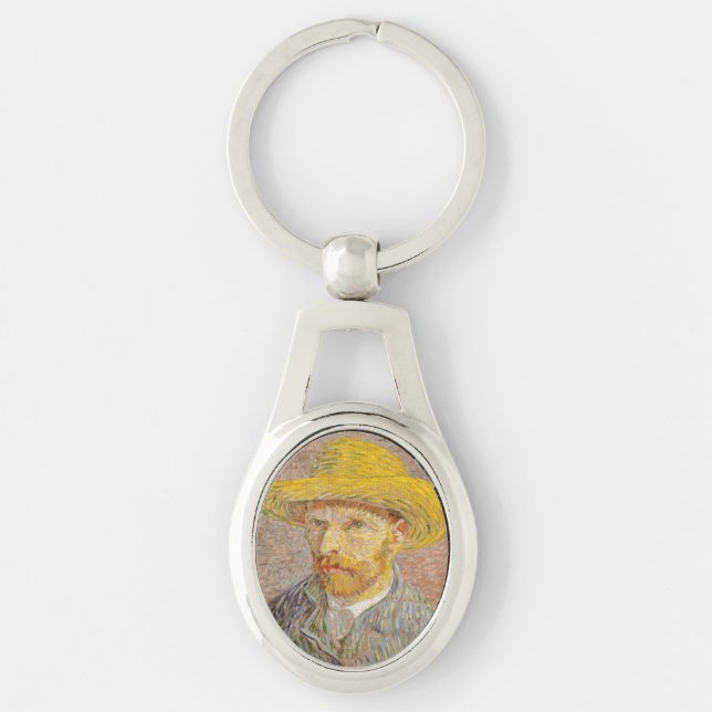 Vincent Van Gogh Self Portrait Straw Hat Keychain (Front)