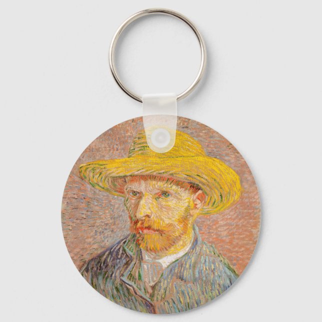 Vincent Van Gogh Self Portrait Straw Hat Keychain (Front)