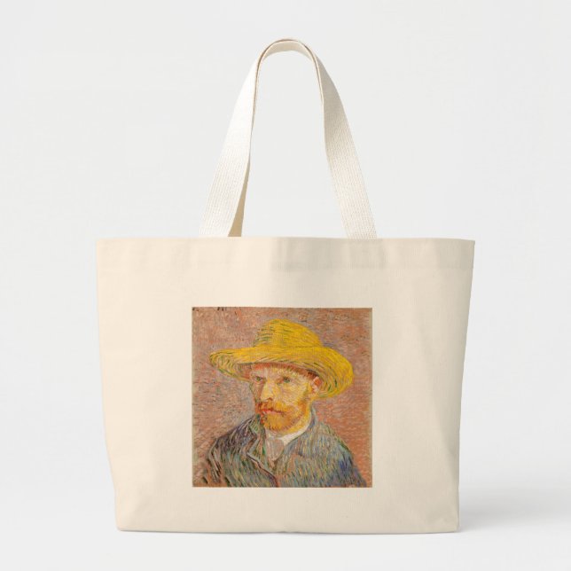 Vincent Van Gogh Self Portrait Straw Hat Large Tote Bag (Front)