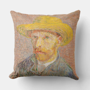 Vincent Van Gogh Self Portrait Straw Hat Outdoor Pillow