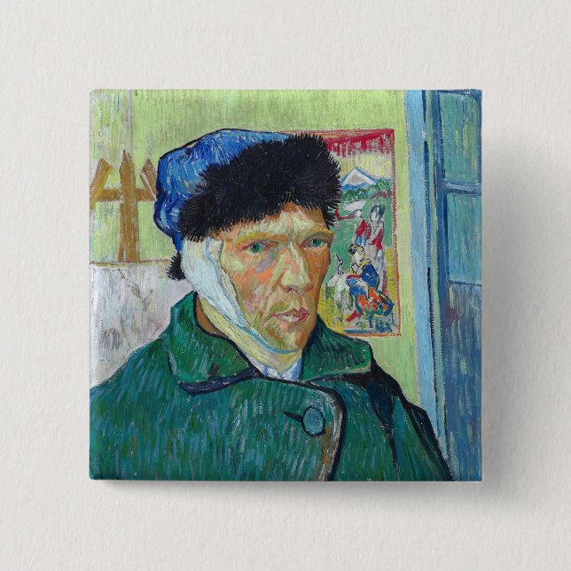 Vincent van Gogh - Self-portrait with bandaged ear 2 Inch Square Button (Front)